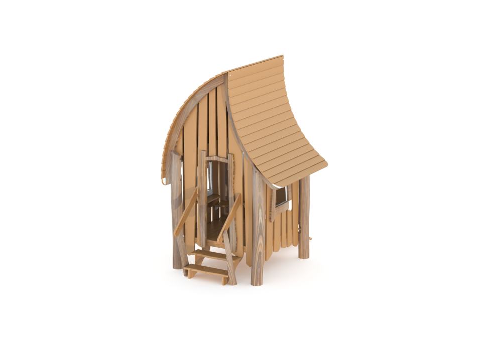 Домик из дерева с волнообразной крышей